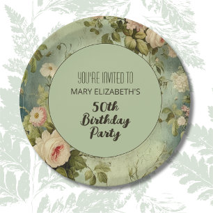 Floral Rose Greenery Birthday Party Paper Plate