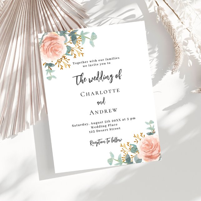 Floral rose greenery budget wedding invitation flyer (Creator Uploaded)