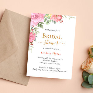 Floral Rose Greenery Gold Bridal Shower Invitation