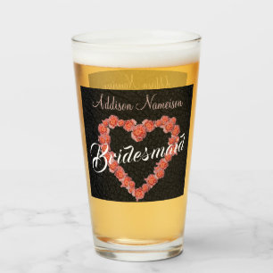 Floral Rose Heart monogram Wedding Party Keepsake Glass
