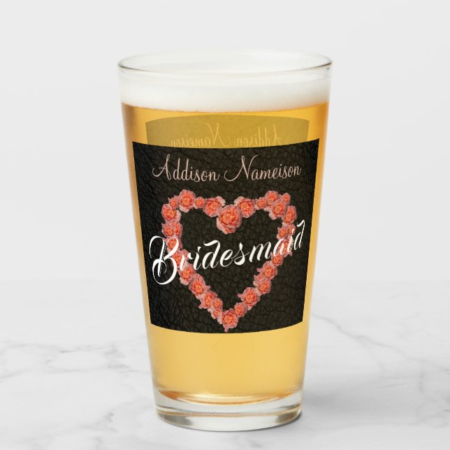 Floral Rose Heart monogram Wedding Party Keepsake Glass (Back Filled)