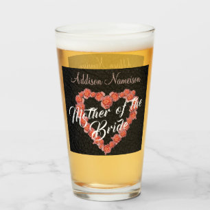 Floral Rose Heart monogram Wedding Party Keepsake Glass