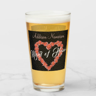Floral Rose Heart monogram Wedding Party Keepsake Glass