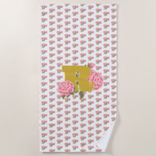 Floral Rose Initial Letter Monogram Name Couple Beach Towel