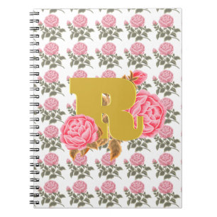 Floral Rose Initial Letter Monogram Name Couple Notebook
