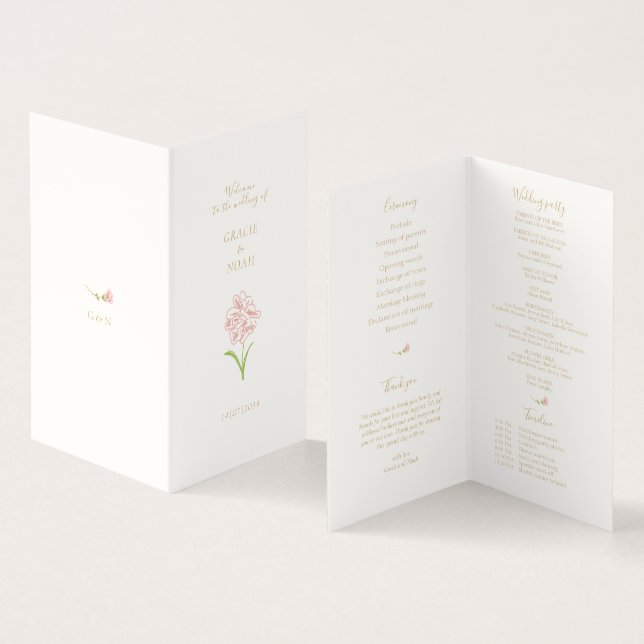 Floral Rose Ivory Folded Card Wedding Program (Inside and Outside)