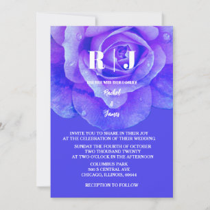 Floral Rose Monogram Blue Purple Colourful Wedding Invitation