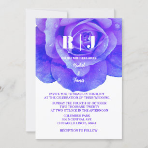Floral Rose Monogram Blue Purple Flowers Wedding Invitation