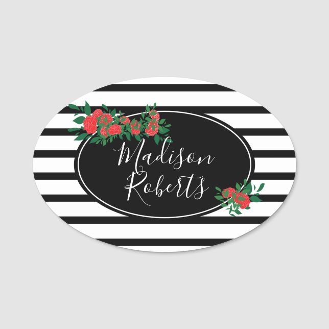 Floral Rose Personalised Name Tag (Front)