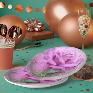 Floral Rose Photo Art Paint Paper Plates