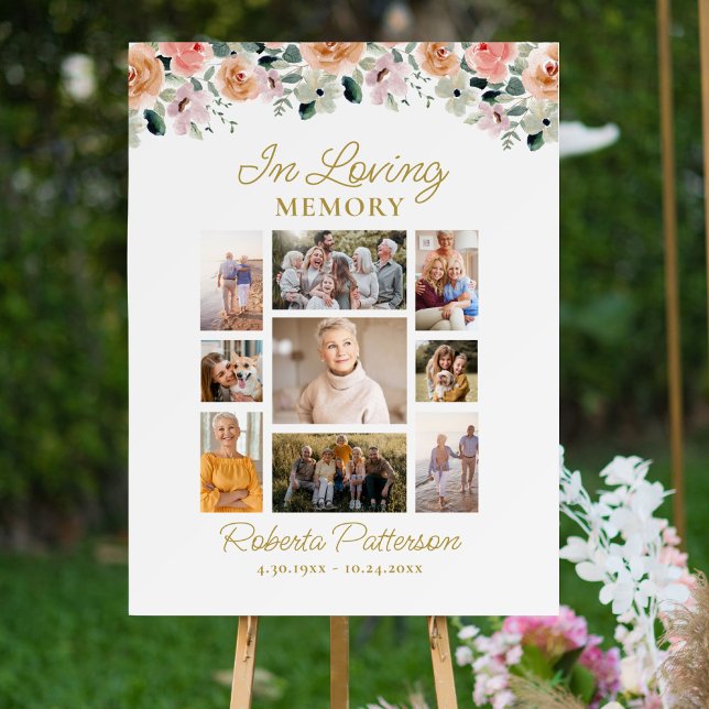 Floral Rose Photo Collage Funeral Memorial Welcome Poster (Creator Uploaded)