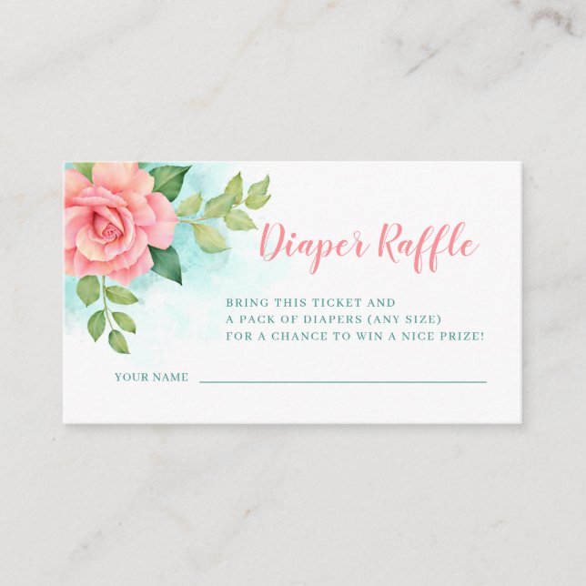 Floral Rose Pink Baby Shower Diaper Raffle Enclosure Card (Front)
