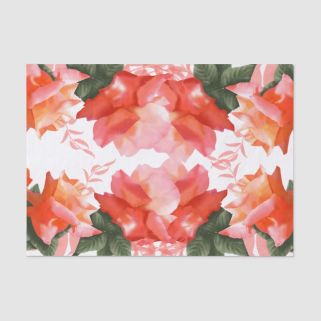 Floral Rose Pink Coral Flower Tissue Paper (Front)