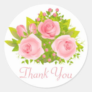 Floral Rose Pink & Green Flowers Wedding Classic Round Sticker