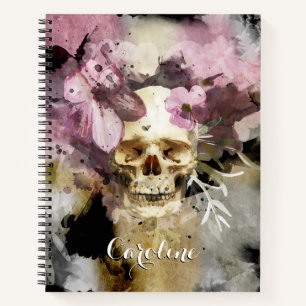 Floral Rose Pink Sugar Skull First Name Notebook