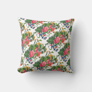 Floral Rose Pink Vintage Watercolor Wildflowers Cushion
