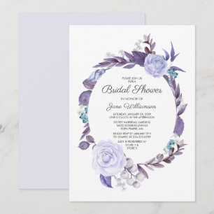 Floral Rose Purple Leaves Wreath Bridal Shower Invitation
