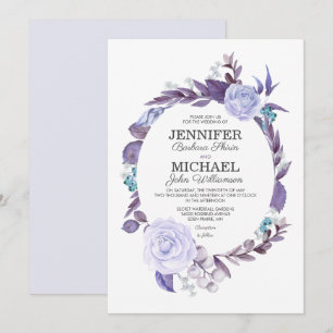 Floral Rose Purple Leaves Wreath Wedding Invitation