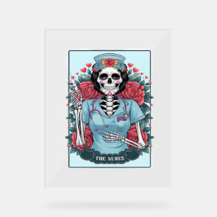 Floral Rose Skeleton Nurse Tarot Card Halloween Es Acrylic Sign