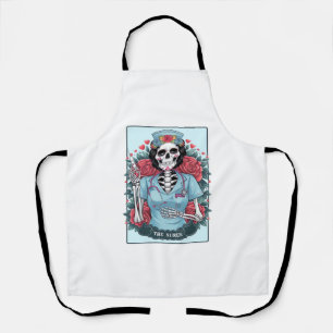 Floral Rose Skeleton Nurse Tarot Card Halloween Es Apron