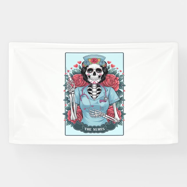 Floral Rose Skeleton Nurse Tarot Card Halloween Es Banner (Horizontal)
