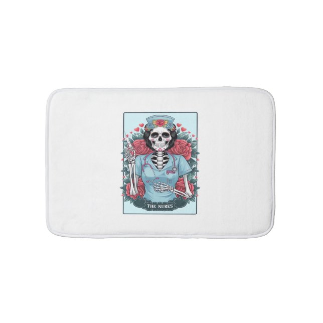 Floral Rose Skeleton Nurse Tarot Card Halloween Es Bath Mat (Front)