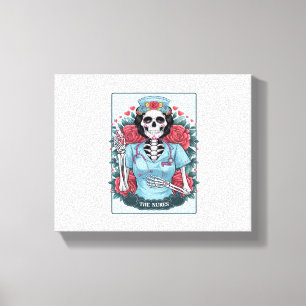 Floral Rose Skeleton Nurse Tarot Card Halloween Es Canvas Print