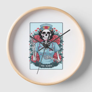Floral Rose Skeleton Nurse Tarot Card Halloween Es Clock