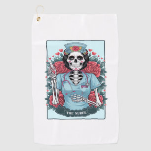 Floral Rose Skeleton Nurse Tarot Card Halloween Es Golf Towel