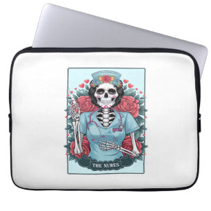 Floral Rose Skeleton Nurse Tarot Card Halloween Es Laptop Sleeve