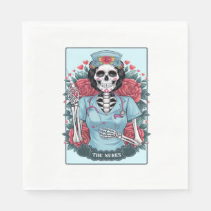 Floral Rose Skeleton Nurse Tarot Card Halloween Es Napkin