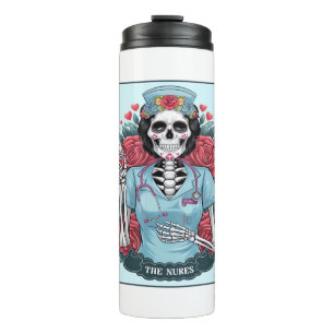 Floral Rose Skeleton Nurse Tarot Card Halloween Es Thermal Tumbler
