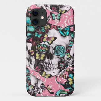 Floral rose skull with butterflies. iPhone 11 case