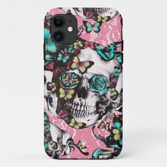 Floral rose skull with butterflies. Case-Mate iPhone case (Back)