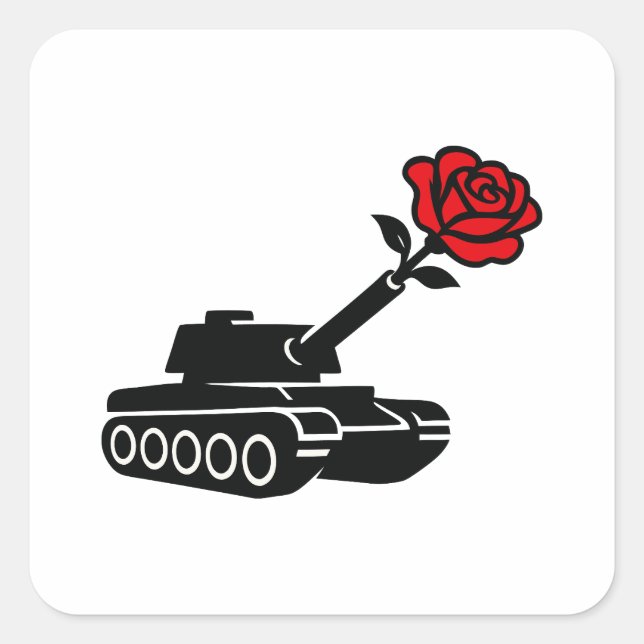 Floral Rose Tank Anti War Pacifism Square Sticker (Front)