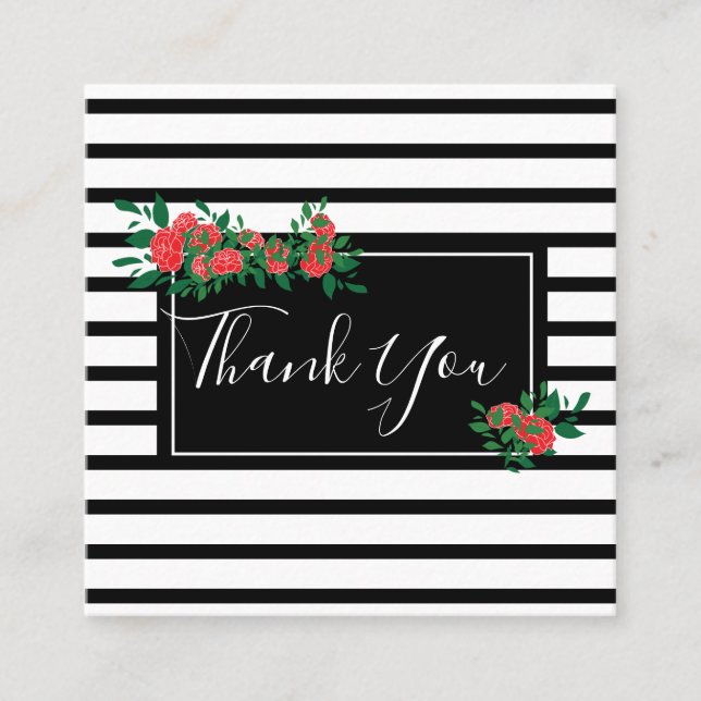 Floral Rose Thank You Square Business Card (Front)