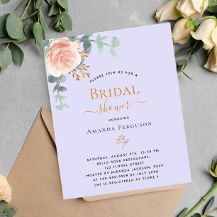 Floral rose violet budget Bridal Shower invitation