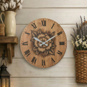 Floral Rose Wall Clock   Rustic Farmhouse Decor