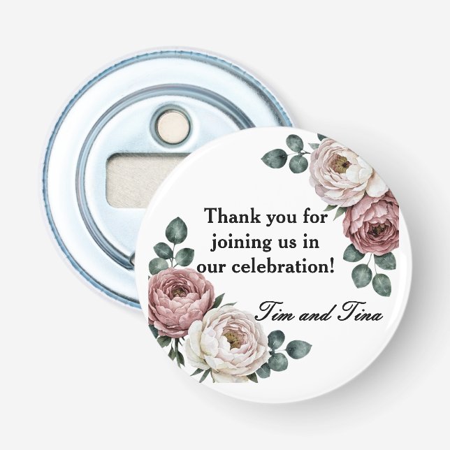 Floral Rose Wedding Favour Bottle Opener  (Front)