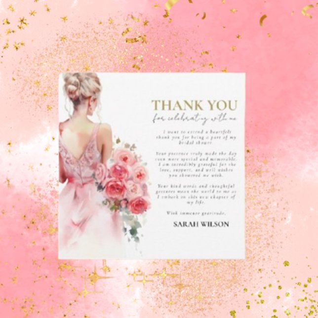 Floral Rose Wedding Gown Thank You (Express your gratitude in style with our Floral Rose Wedding Gown Thank You card)