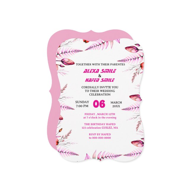 Floral Rose Wedding Invitation: Blush Pink Invitation (Front/Back In Situ)