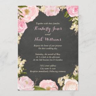 Floral Rose Wreath Chalkboard Wedding Invite