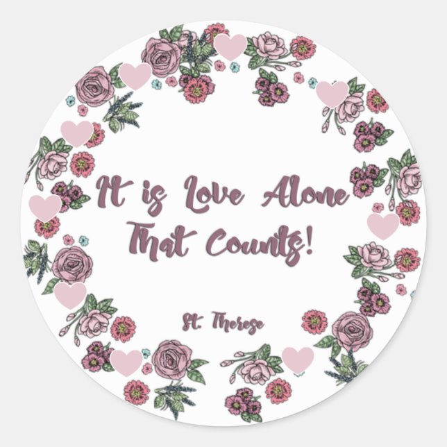Floral Rose Wreath St. Therese Love Classic Round Sticker (Front)