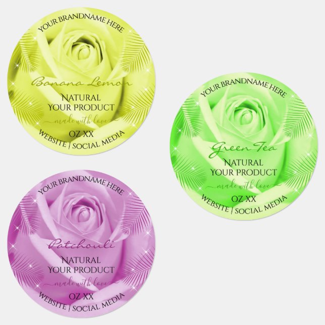 Floral Rose Yellow Green and Purple Product Labels (Group)