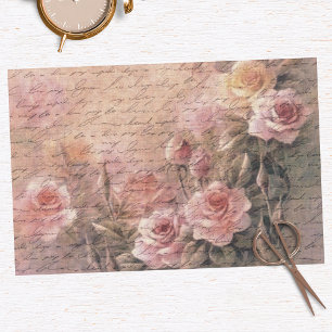Floral Roses Antique Handwriting Decoupage Tissue Paper