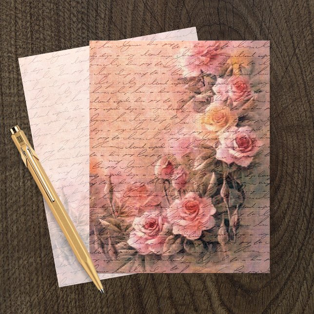 Floral Roses Antique Handwriting Scrapbook Paper (Creator Uploaded)