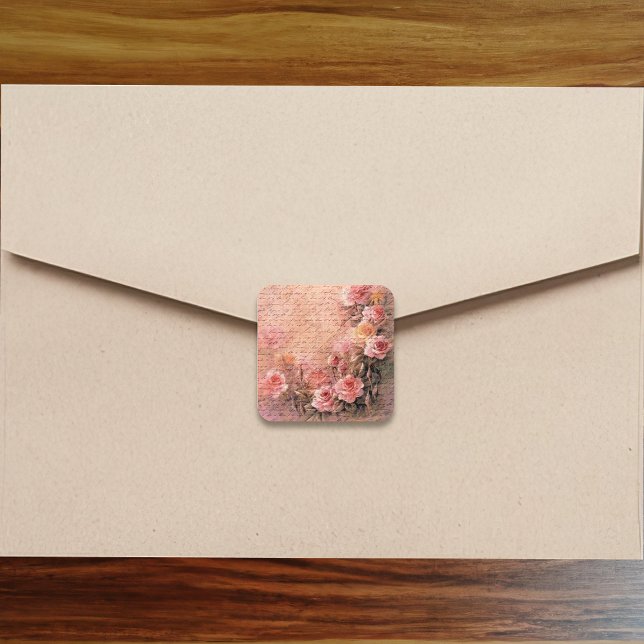 Floral Roses Antique Handwriting Square Sticker (Creator Uploaded)