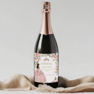 Floral Roses Blush Pink Quinceañera 15th birthday Wine Label