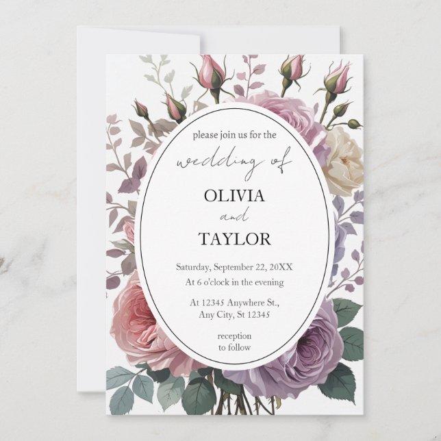 Floral Roses Boho Rustic Wedding Invitation (Front)
