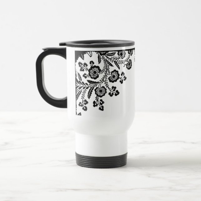 Floral roses branch rose flowers girly silhouette travel mug (Left)